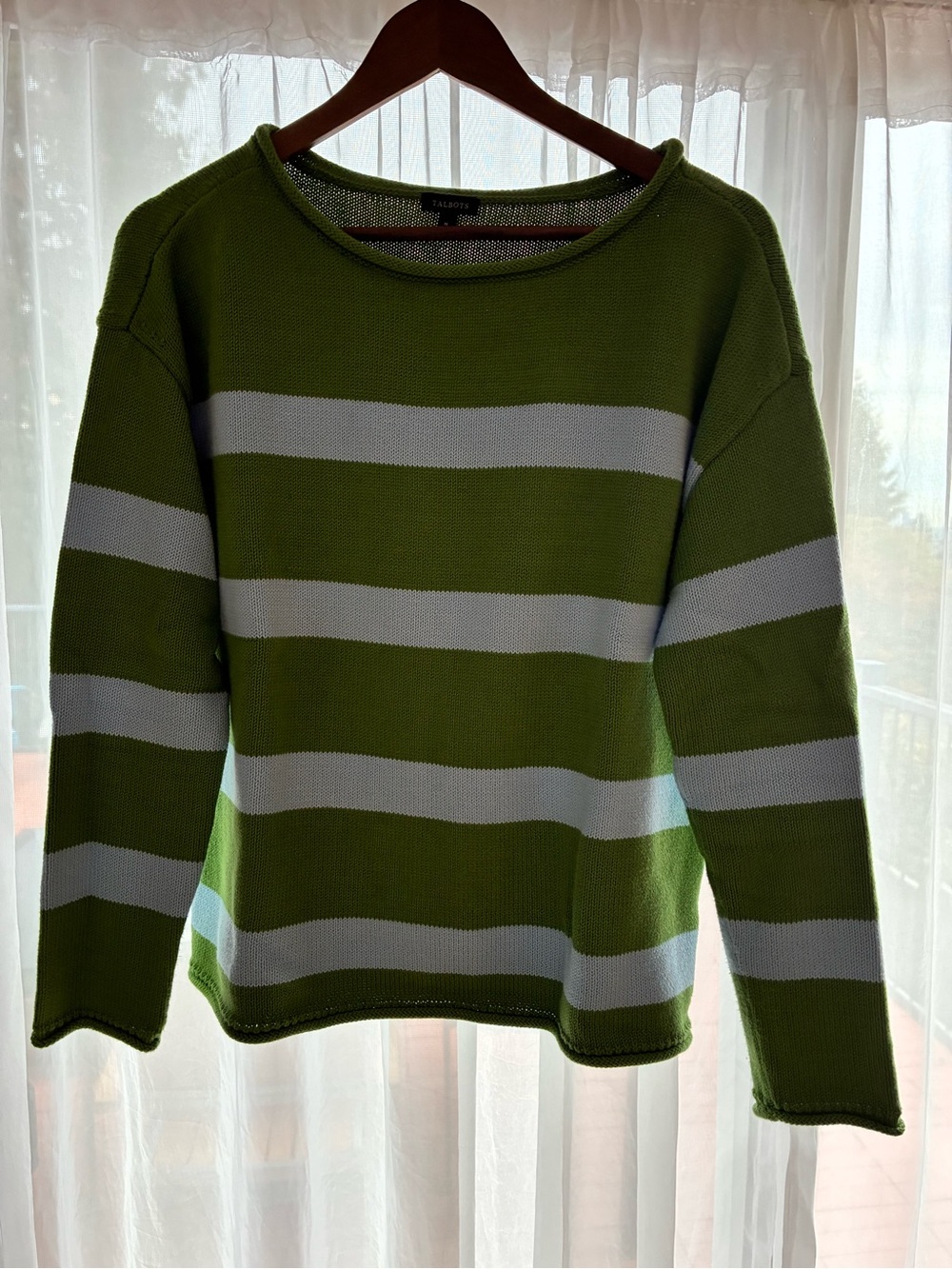 Talbots Green and Light Blue Striped Scoopneck Sweater